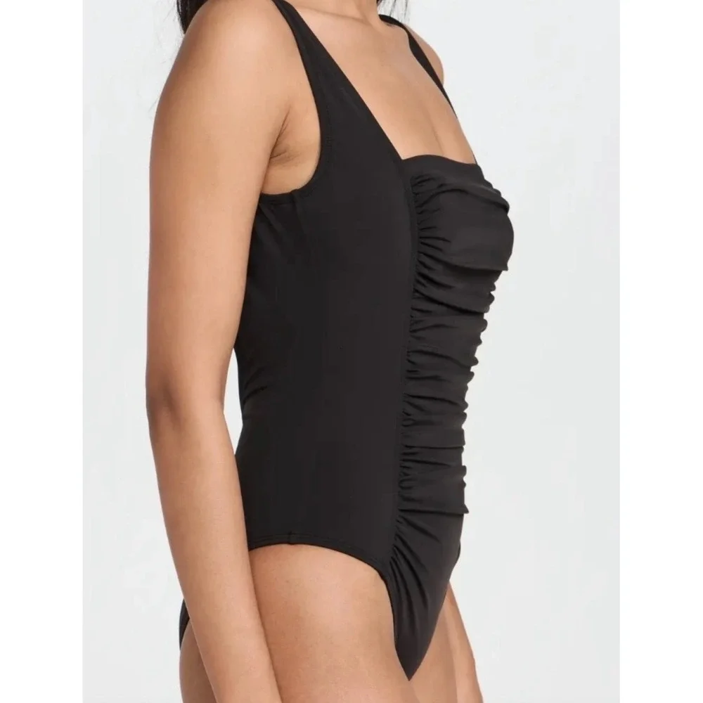 Staud Adler black ruched one piece swimsuit sz XL